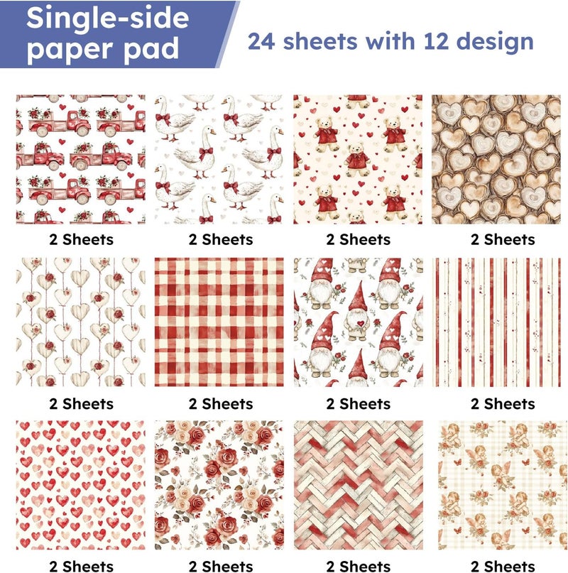 EAMOTOL 24 Sheets Cute Scrapbooking Paper Pad - 6inch Sweet Patterns Designed Supplies for Valentine Christmas DIY Crafts Cardstock Material Journals Collage Diary Gift Folded Wrapping - Image 4